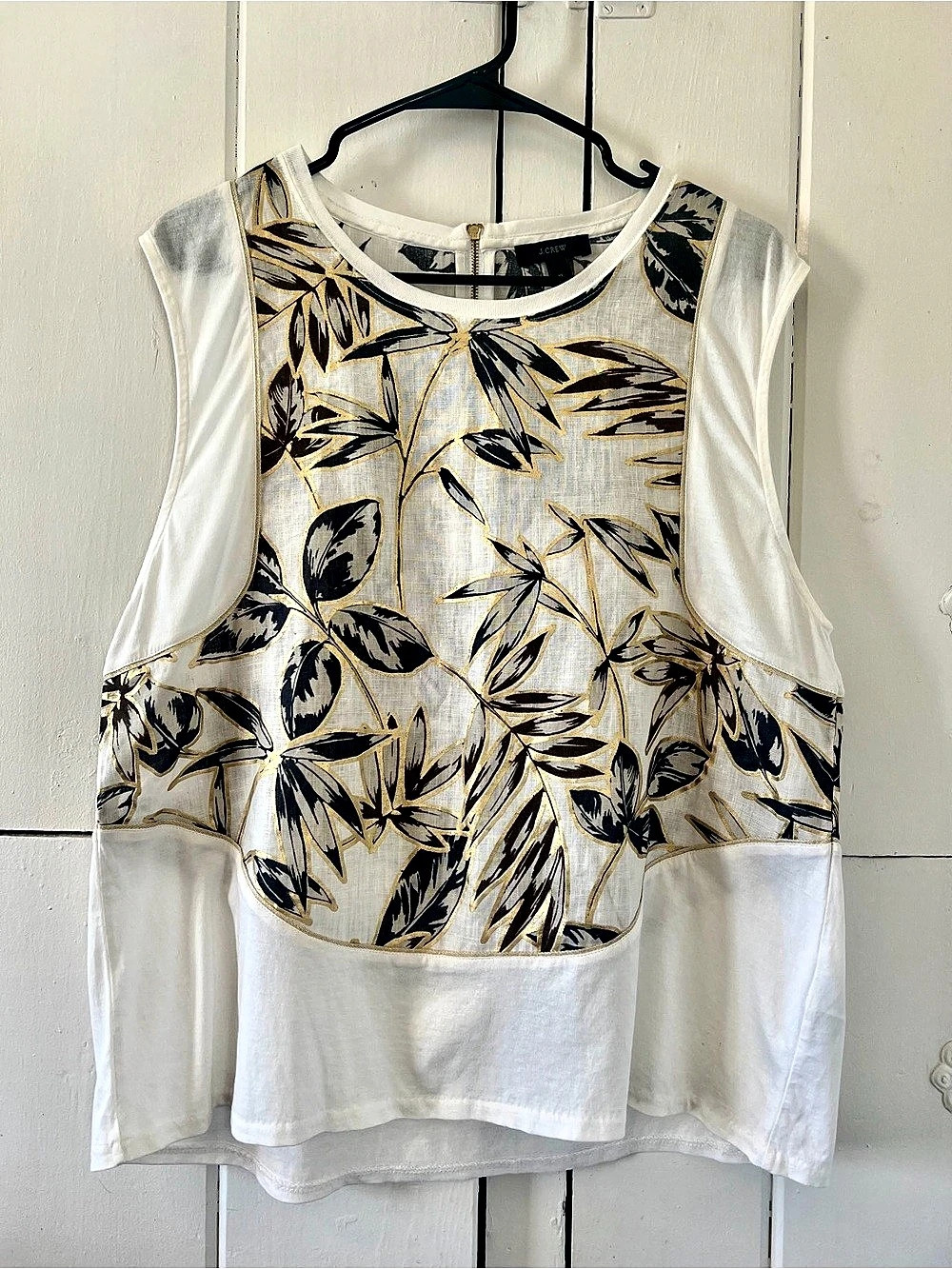 J.Crew Linen Cotton Foil Tropical Leaf Sleeveless Top Floral Linen-Cotton Tank